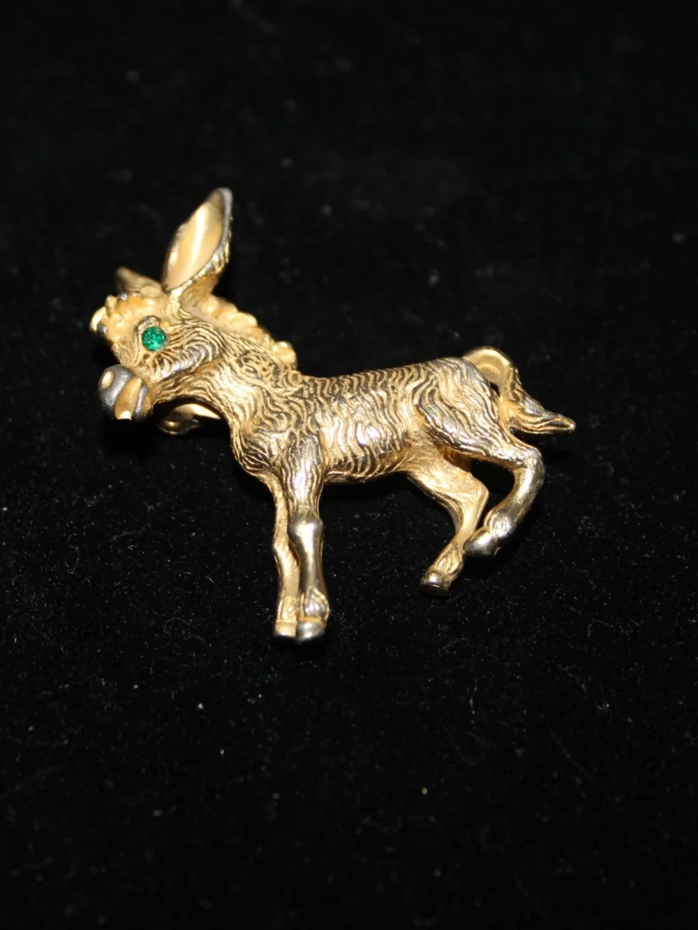 Gold-tone Donkey Brooch with Green Accent - Women Jewelry